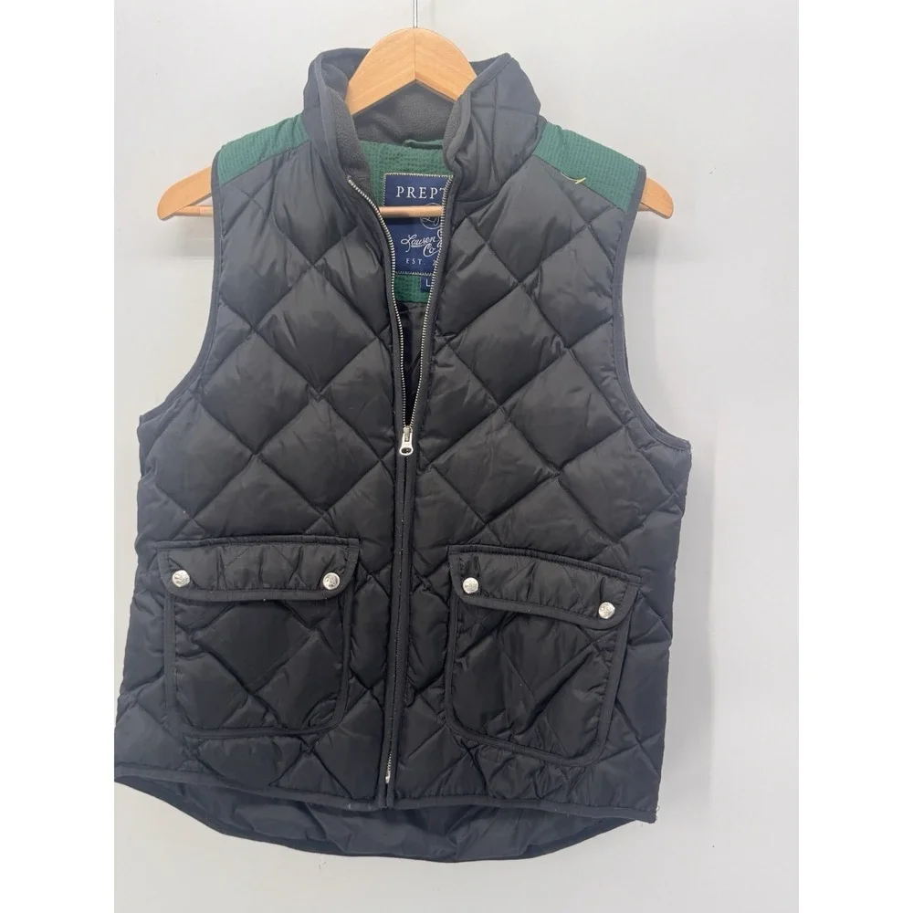 Lauren James Preptec Vest Women Large Black Down Filled Quilted Full Zip Pockets